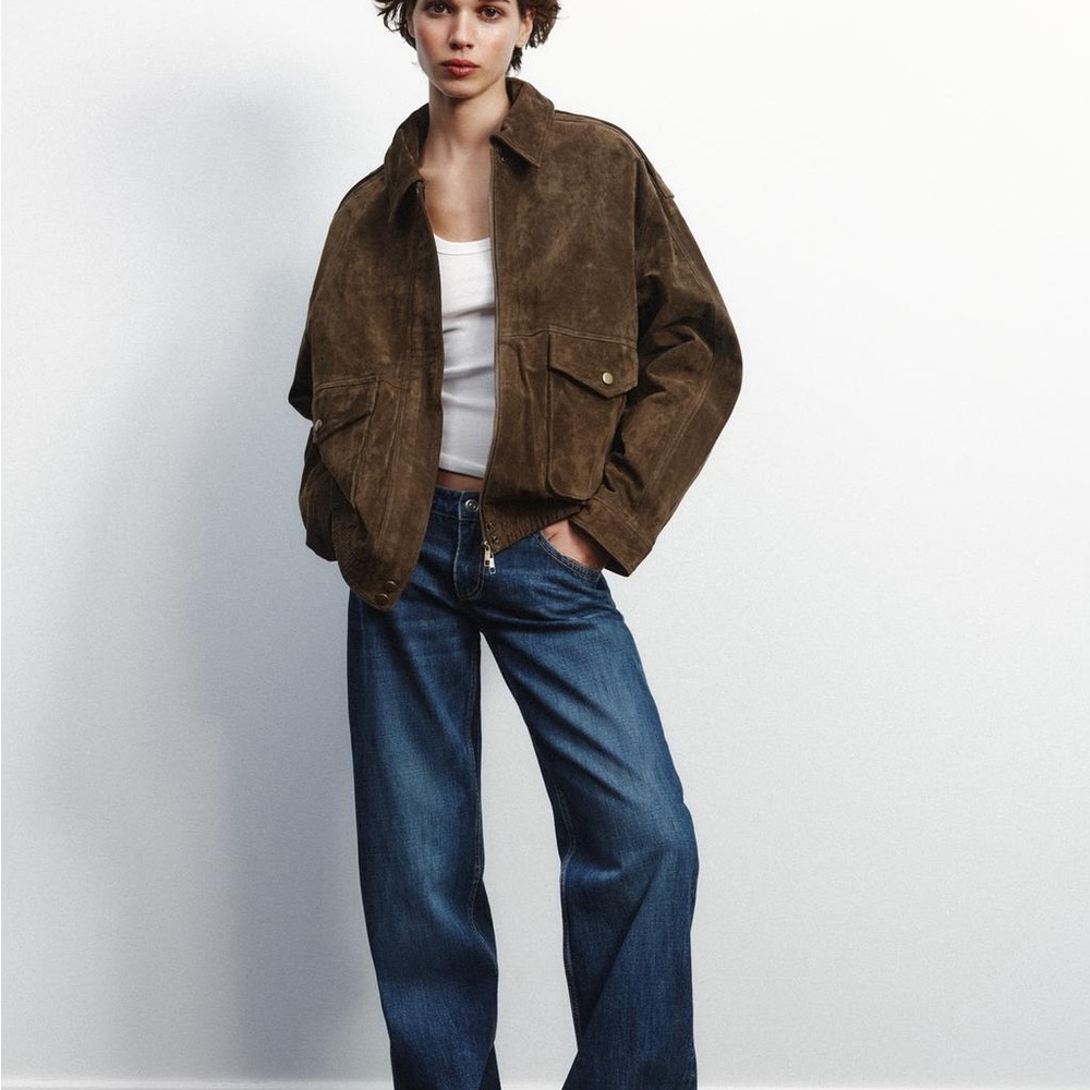 Zara Leather Suede Zip Jacket